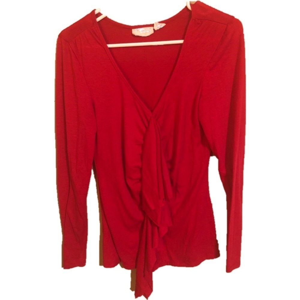 Red Ruffle Flow Ruched Lightweight Long Sleeve Blouse Top Shirt Women’s Medium